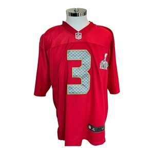 Nike Sz 44 Russell Wilson #3 Seattle Seahawks NFL Super Bowl XLIX Red Jersey